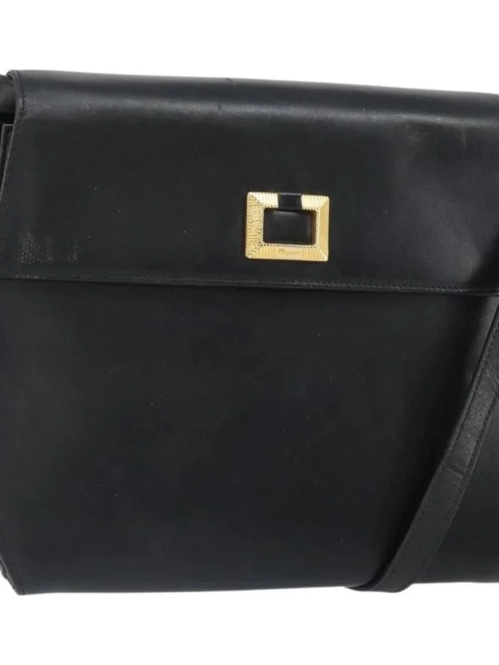 Salvatore Ferragamo Shoulder Bag Leather Black Gold Auth BA9556